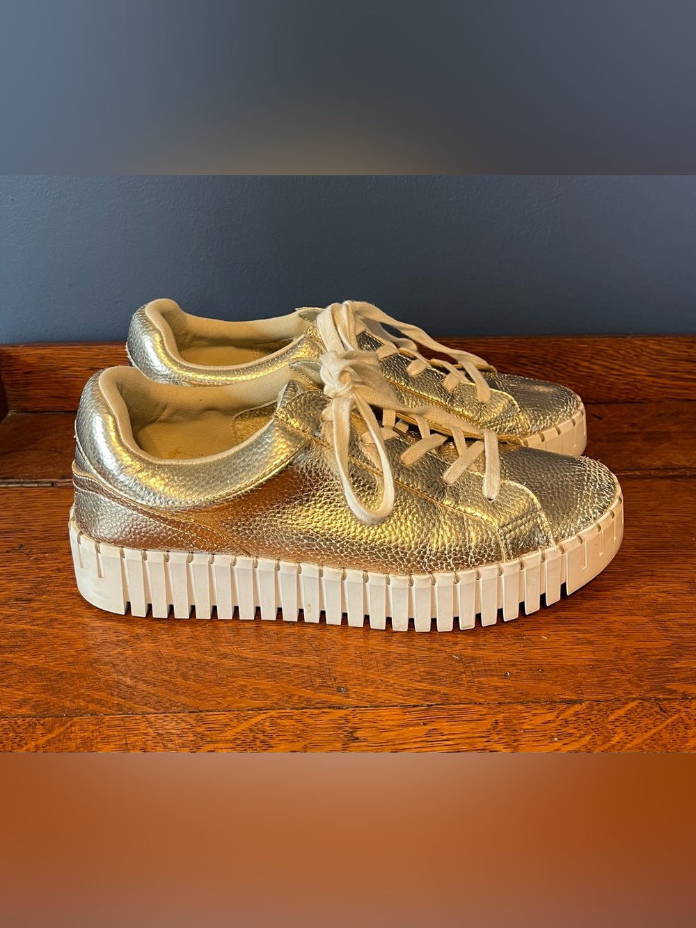 Anne Klein Metallic Gold Platform Sneakers 9